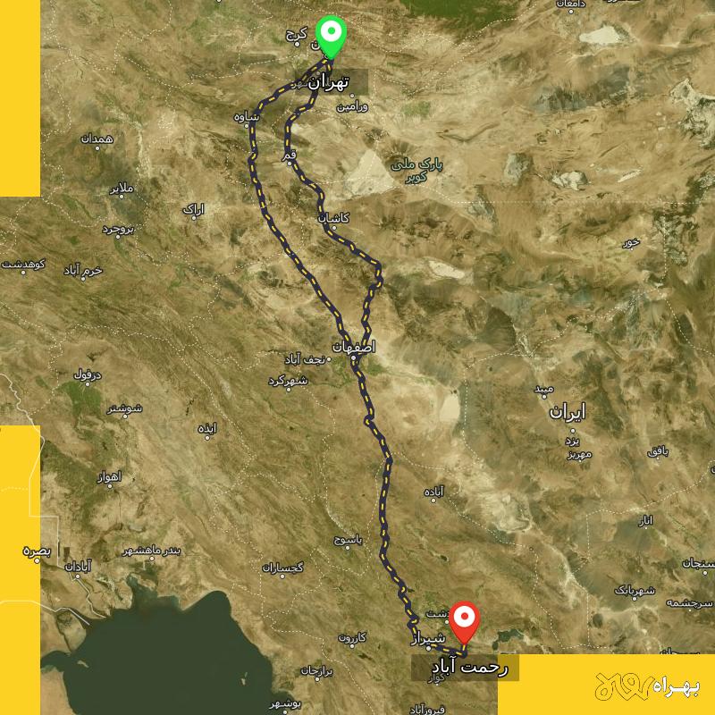 مسافت و فاصله رحمت آباد - فارس تا تهران از ۲ مسیر - شهریور ۱۴۰۳