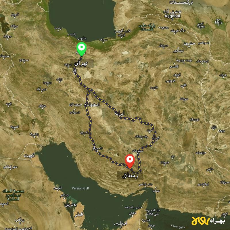 مسافت و فاصله رستاق - فارس تا تهران از ۲ مسیر - مرداد ۱۴۰۳