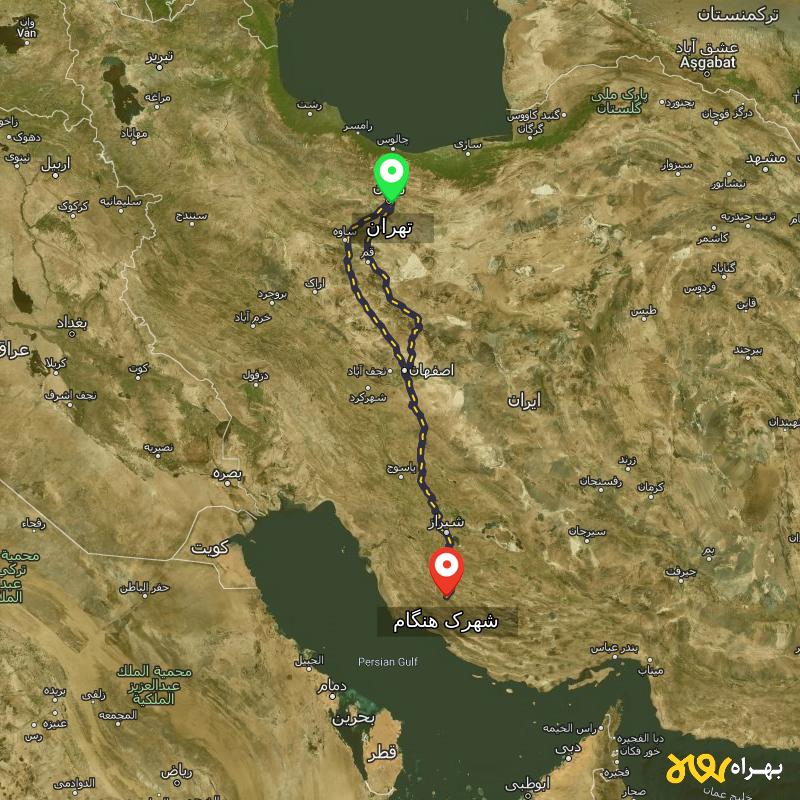 مسافت و فاصله شهرک هنگام - فارس تا تهران از ۲ مسیر - مرداد ۱۴۰۳