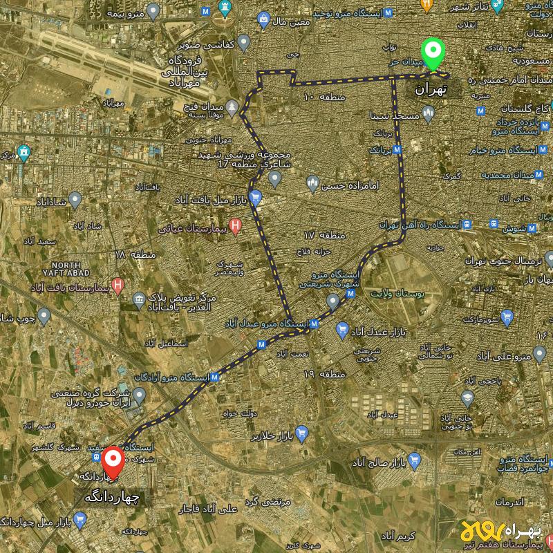 مسافت و فاصله چهاردانگه - تهران تا تهران از ۲ مسیر - دی ۱۴۰۳