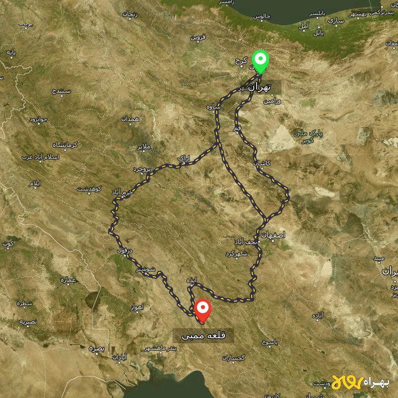 مسافت و فاصله قلعه ممبی - کهگیلویه و بویر احمد تا تهران از ۳ مسیر - شهریور ۱۴۰۳