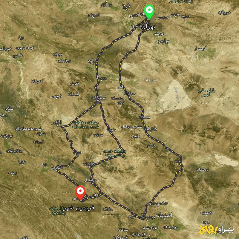 مسافت و فاصله فریدون شهر - اصفهان تا تهران از ۳ مسیر - آذر ۱۴۰۳