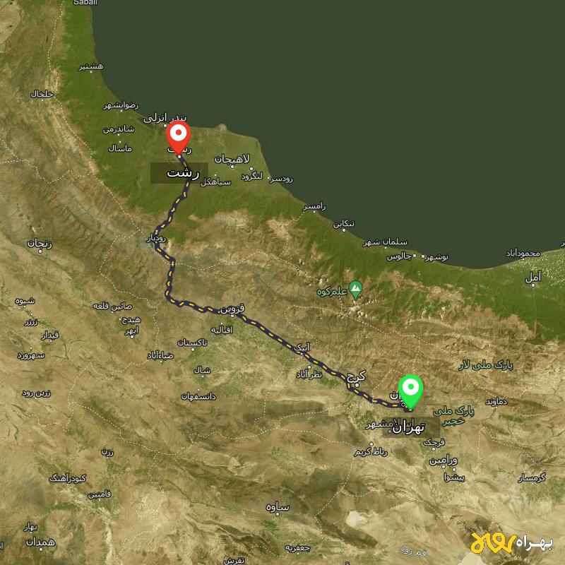 مسافت و فاصله رشت تا تهران - مرداد ۱۴۰۳