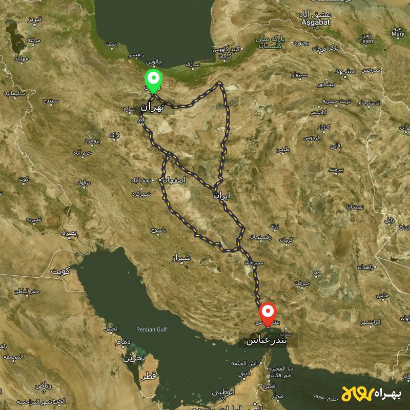 مسافت و فاصله بندرعباس تا تهران از ۳ مسیر - مرداد ۱۴۰۳