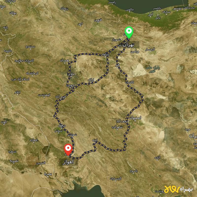 مسافت و فاصله اهواز تا تهران از ۳ مسیر - اردیبهشت ۱۴۰۳