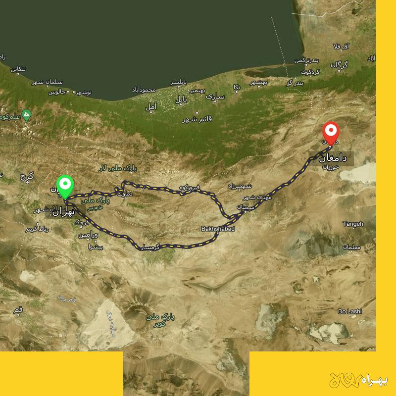 مسافت و فاصله دامغان - سمنان تا تهران از ۲ مسیر - اردیبهشت ۱۴۰۳