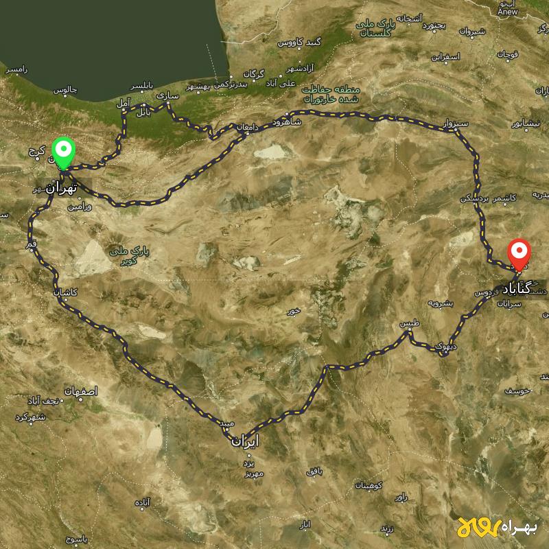 مسافت و فاصله گناباد - خراسان رضوی تا تهران از ۳ مسیر - آذر ۱۴۰۳