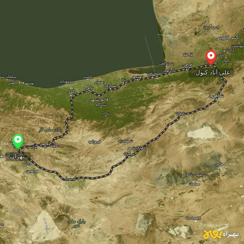 مسافت و فاصله علی آباد کتول - گلستان تا تهران از ۲ مسیر - مرداد ۱۴۰۳