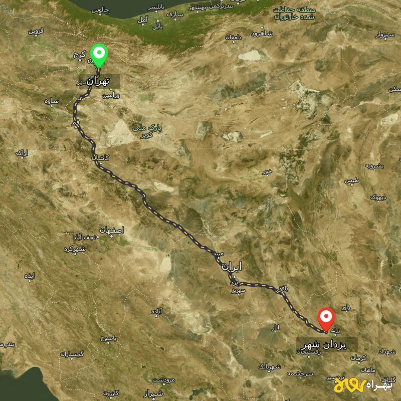 مسافت و فاصله یزدان شهر - کرمان تا تهران - آذر ۱۴۰۳
