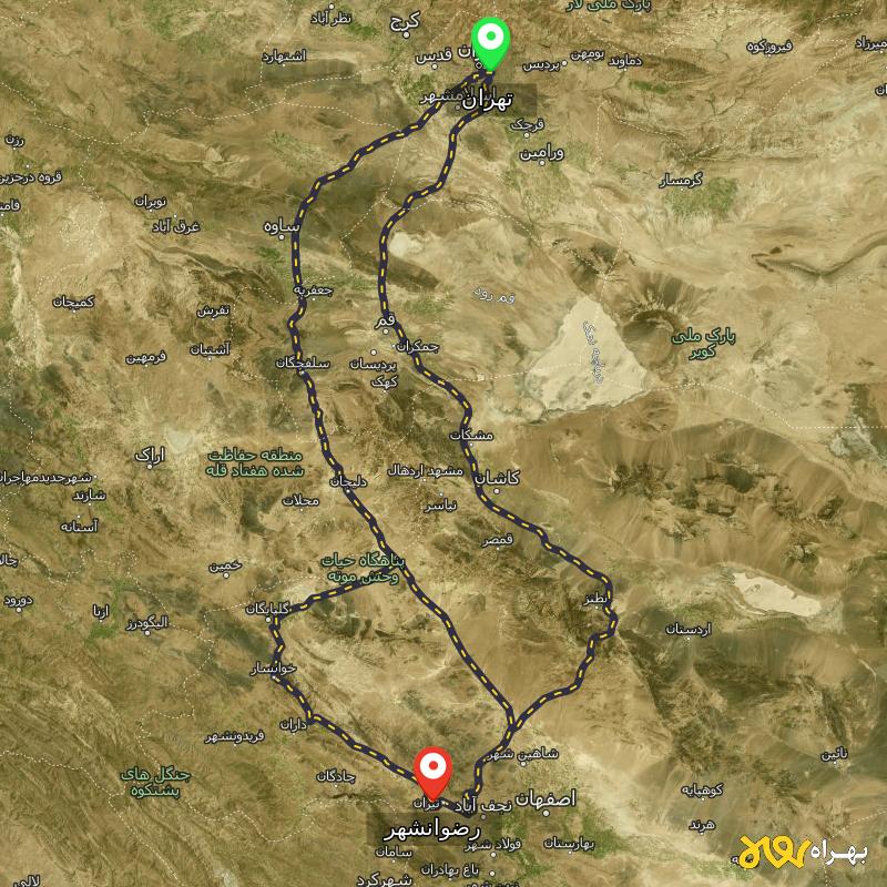 مسافت و فاصله رضوانشهر - اصفهان تا تهران از ۳ مسیر - آبان ۱۴۰۳