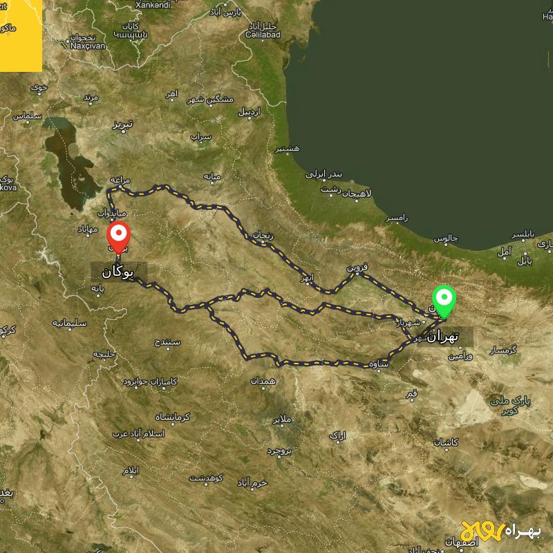 مسافت و فاصله بوکان - آذربایجان غربی تا تهران از 3 مسیر - مسیریاب بهراه