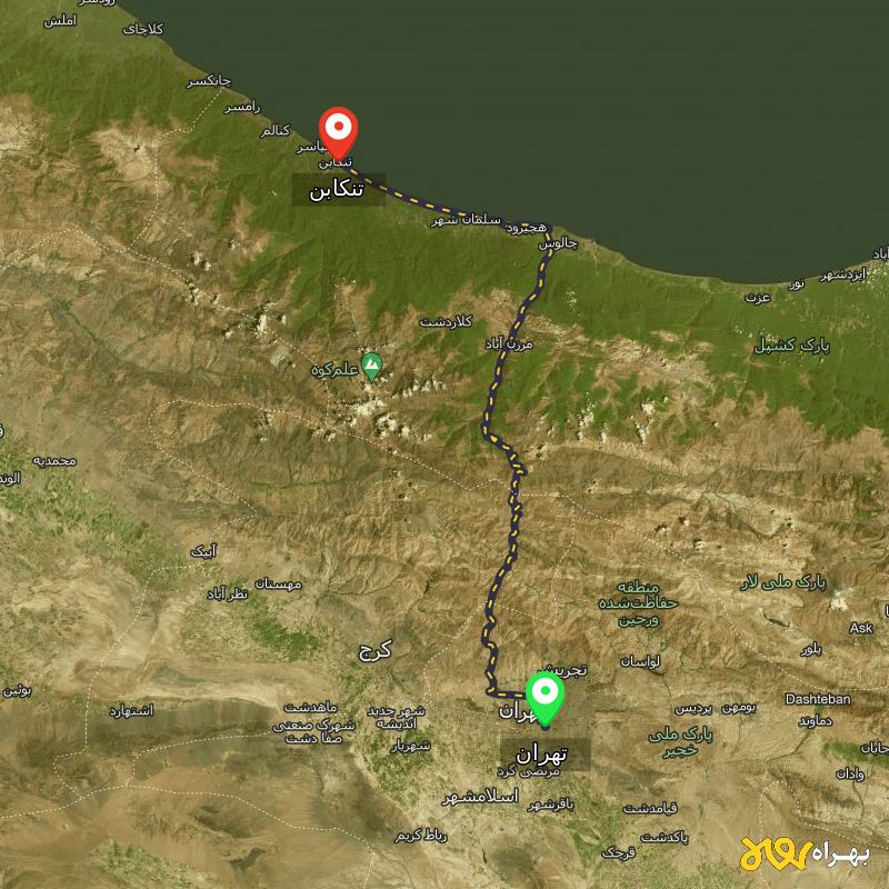 مسافت و فاصله تنکابن - مازندران تا تهران - مرداد ۱۴۰۳