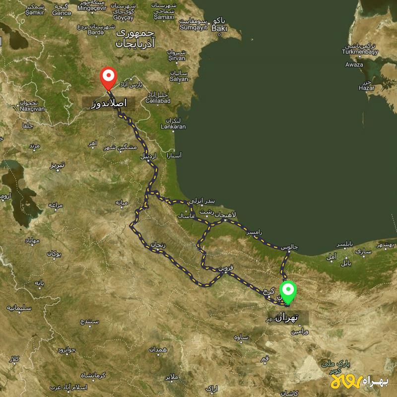 مسافت و فاصله اصلاندوز - اردبیل تا تهران از ۳ مسیر - دی ۱۴۰۳