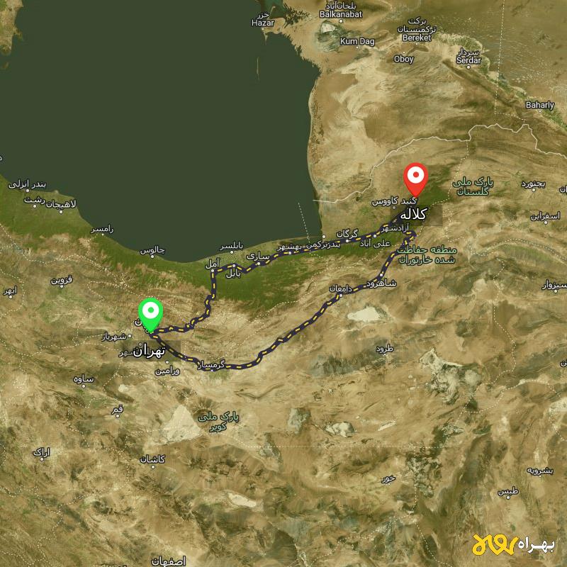 مسافت و فاصله کلاله - گلستان تا تهران از 2 مسیر - مسیریاب بهراه