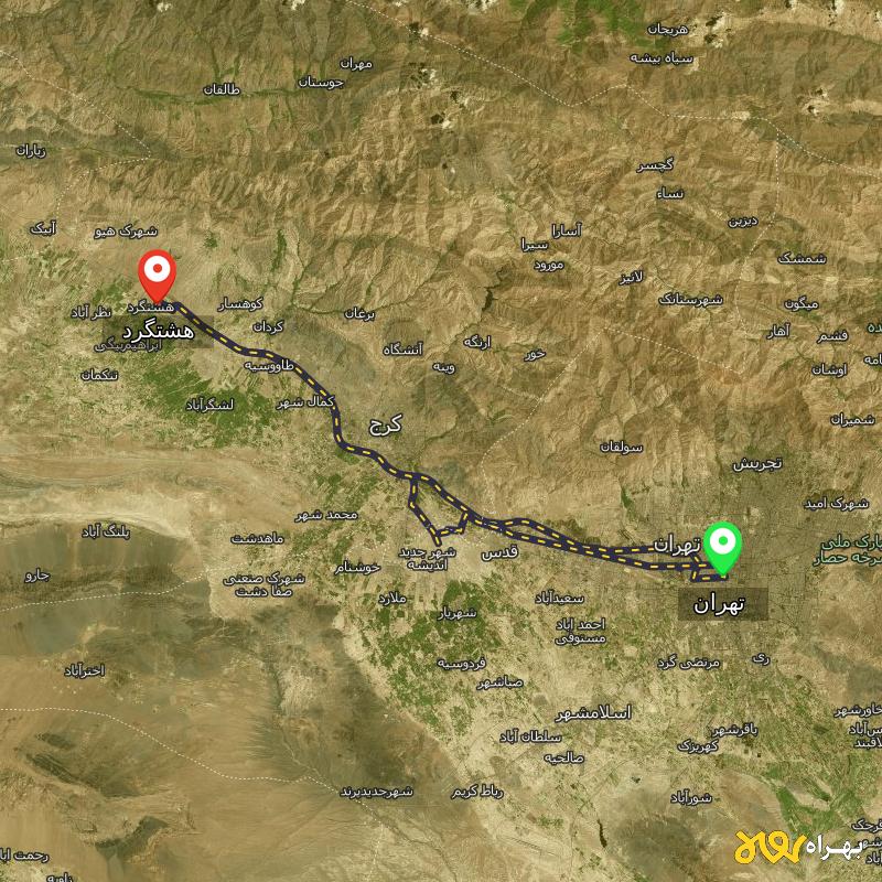 مسافت و فاصله هشتگرد تا تهران از ۲ مسیر - مرداد ۱۴۰۳