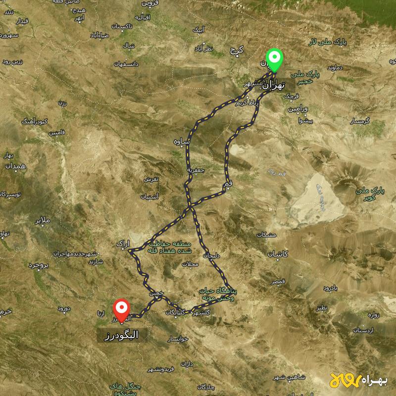 مسافت و فاصله الیگودرز - لرستان تا تهران از ۳ مسیر - اردیبهشت ۱۴۰۳
