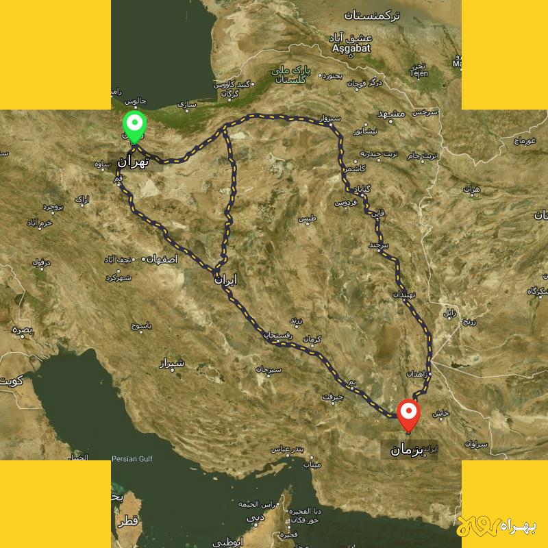 مسافت و فاصله بزمان - سیستان و بلوچستان تا تهران از ۳ مسیر - مرداد ۱۴۰۳