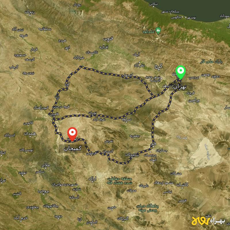 مسافت و فاصله کمیجان - مرکزی تا تهران از ۳ مسیر - مرداد ۱۴۰۳