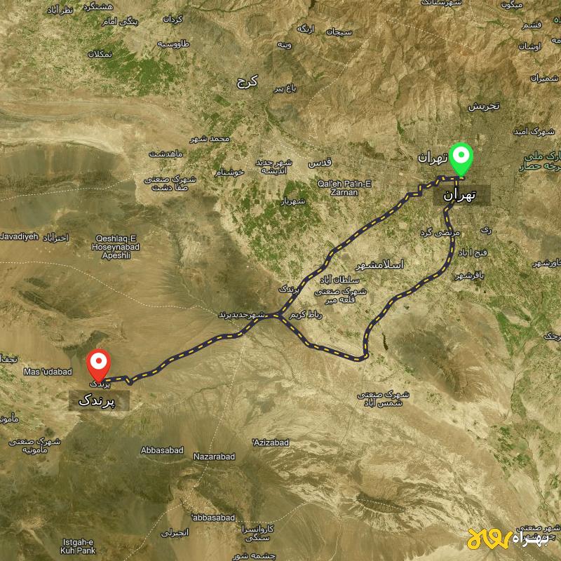 مسافت و فاصله پرندک - مرکزی تا تهران از ۲ مسیر - اردیبهشت ۱۴۰۳