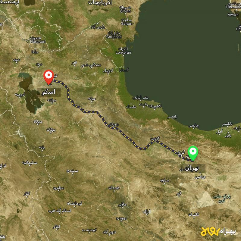 مسافت و فاصله اسکو - آذربایجان شرقی تا تهران - آذر ۱۴۰۳