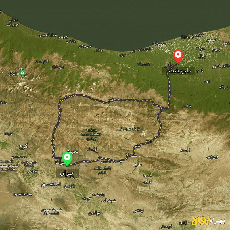 مسافت و فاصله دابودشت - مازندران تا تهران از ۲ مسیر - مهر ۱۴۰۳