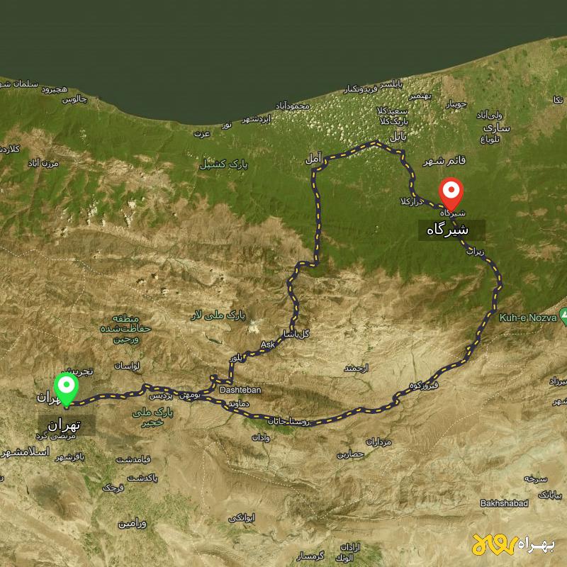 مسافت و فاصله شیرگاه - مازندران تا تهران از ۲ مسیر - اردیبهشت ۱۴۰۳