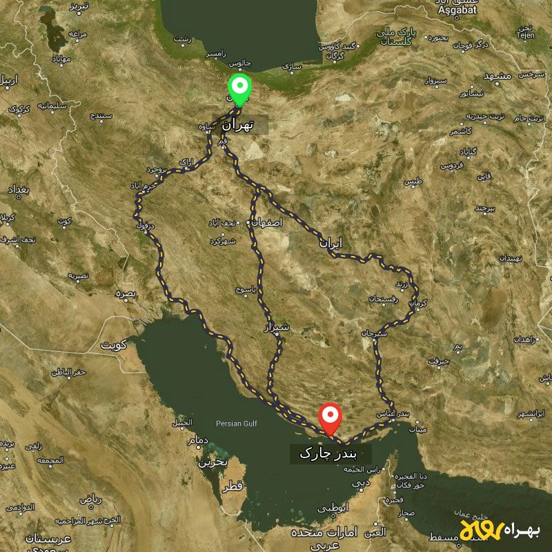 مسافت و فاصله بندر چارک، کیش - هرمزگان تا تهران از ۳ مسیر - مرداد ۱۴۰۳