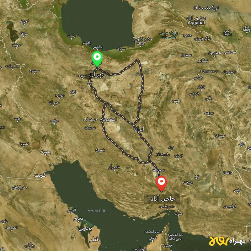 مسافت و فاصله حاجی آباد - هرمزگان تا تهران از 3 مسیر - مسیریاب بهراه