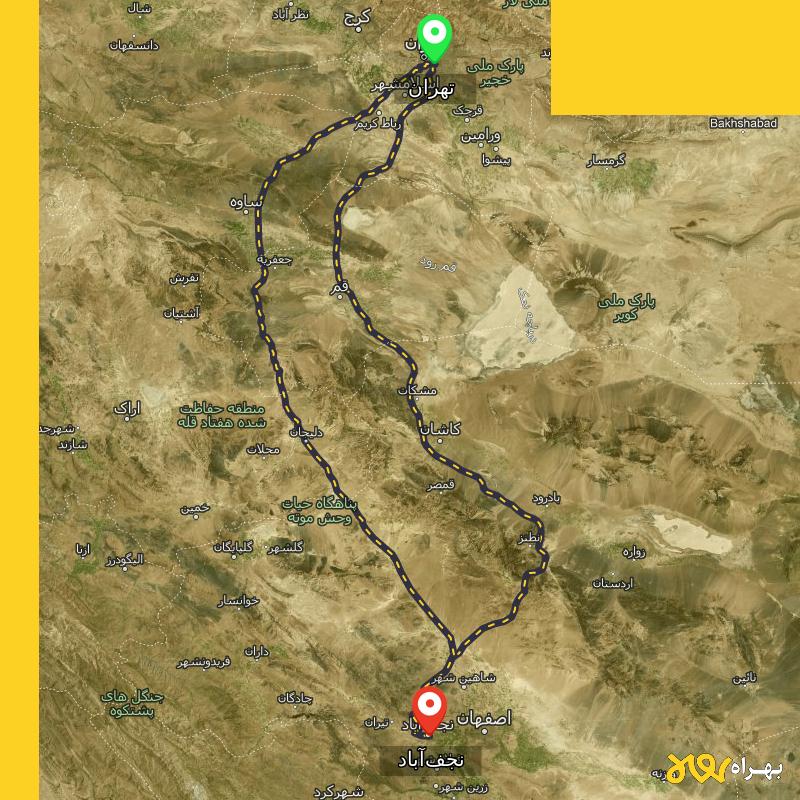 مسافت و فاصله نجف‌آباد تا تهران از ۲ مسیر - اردیبهشت ۱۴۰۳