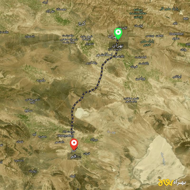 مسافت و فاصله قم تا تهران - مرداد ۱۴۰۳