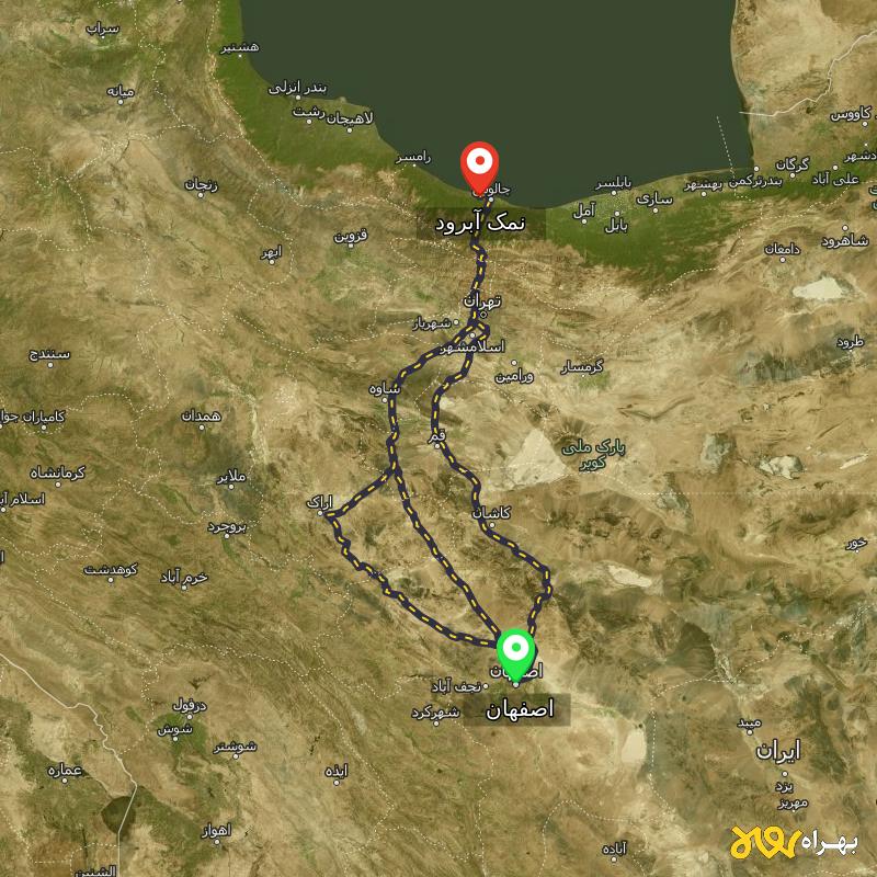 مسافت و فاصله نمک آبرود - مازندران تا اصفهان از ۳ مسیر - اردیبهشت ۱۴۰۳