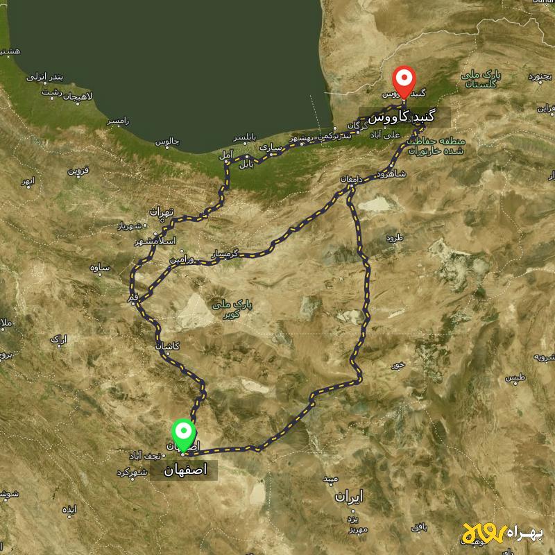 مسافت و فاصله گنبد کاووس - گلستان تا اصفهان از ۳ مسیر - اردیبهشت ۱۴۰۳