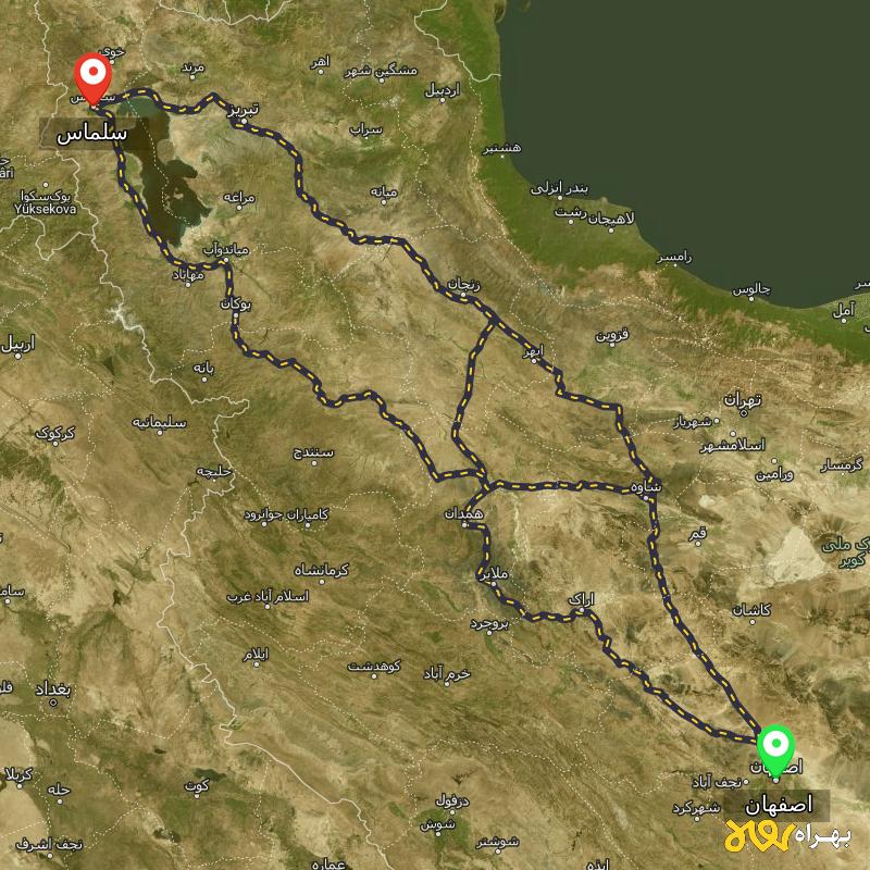 مسافت و فاصله سلماس - آذربایجان غربی تا اصفهان از ۳ مسیر - اردیبهشت ۱۴۰۳