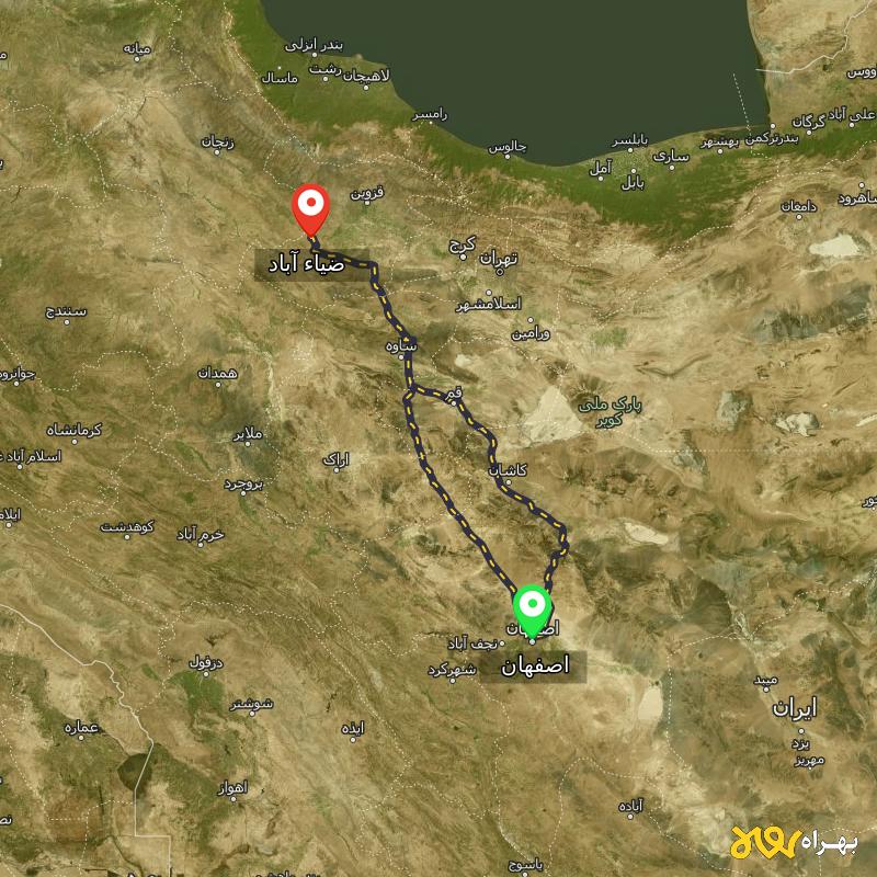 مسافت و فاصله ضیاء آباد - قزوین تا اصفهان از ۲ مسیر - مرداد ۱۴۰۳