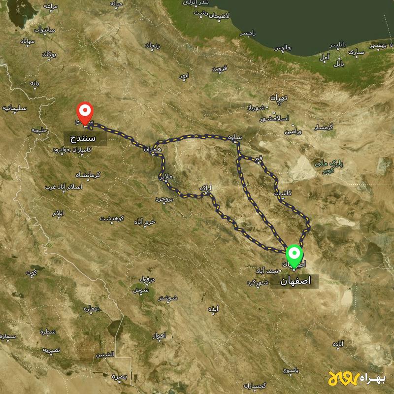مسافت و فاصله سنندج تا اصفهان از ۳ مسیر - اردیبهشت ۱۴۰۳