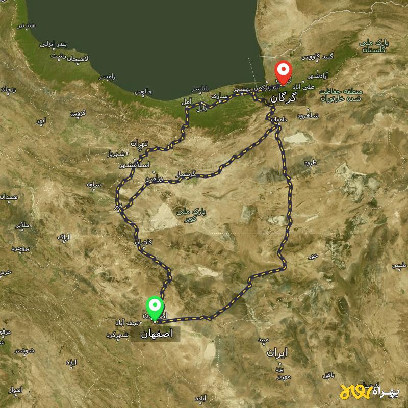 مسافت و فاصله گرگان تا اصفهان از ۳ مسیر - اردیبهشت ۱۴۰۳
