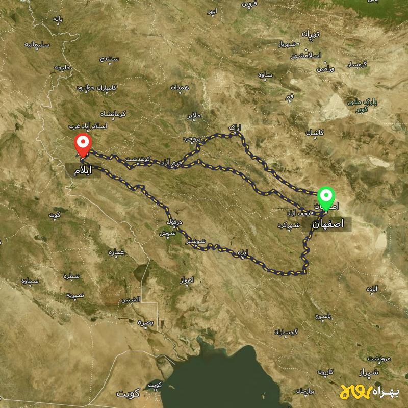مسافت و فاصله ایلام تا اصفهان از ۳ مسیر - اردیبهشت ۱۴۰۳