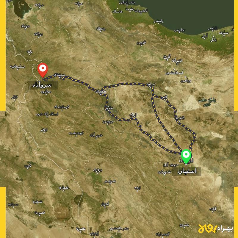 مسافت و فاصله سروآباد - کردستان تا اصفهان از ۳ مسیر - مرداد ۱۴۰۳