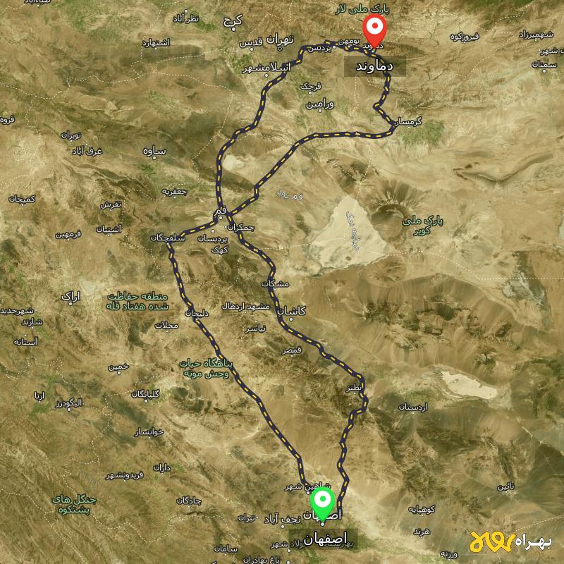 مسافت و فاصله دماوند - تهران تا اصفهان از ۳ مسیر - آذر ۱۴۰۳