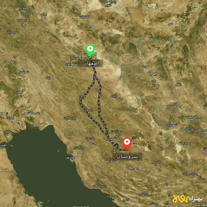 مسافت و فاصله سروستان - فارس تا اصفهان از ۲ مسیر - آبان ۱۴۰۳