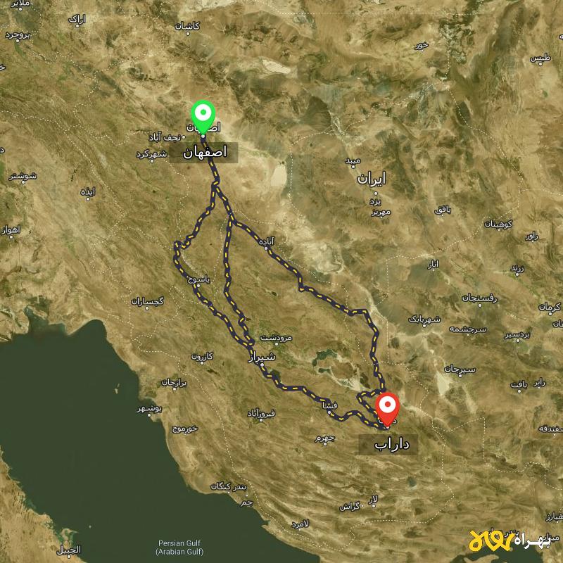 مسافت و فاصله داراب - فارس تا اصفهان از ۳ مسیر - اردیبهشت ۱۴۰۳