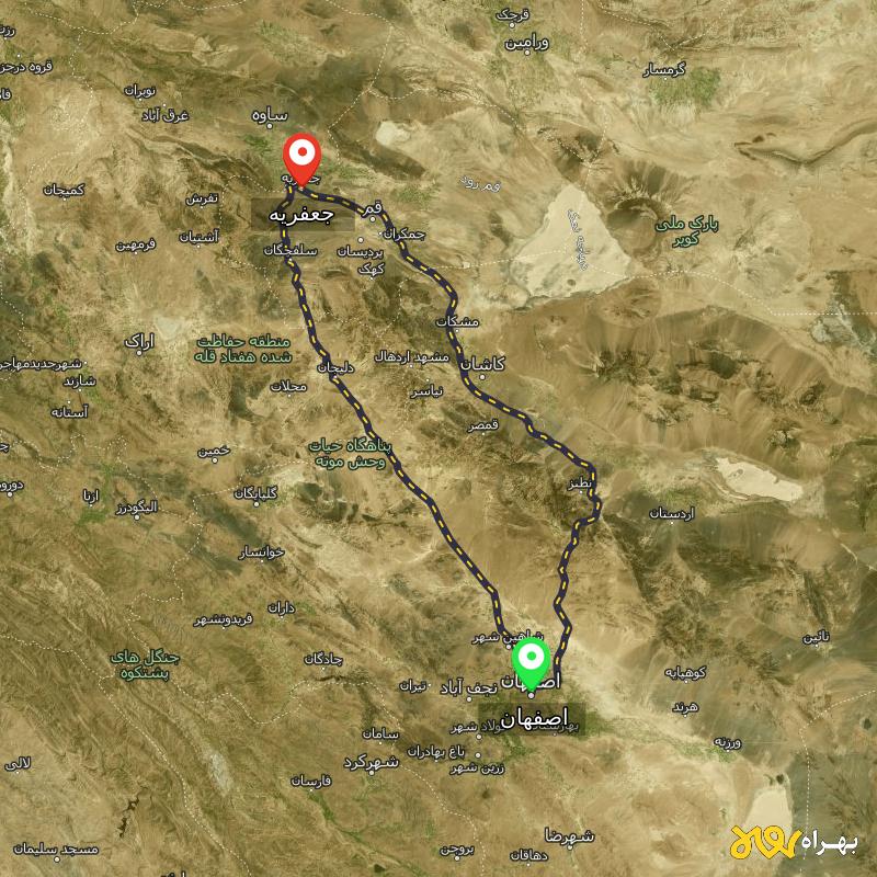 مسافت و فاصله جعفریه - قم تا اصفهان از ۲ مسیر - مهر ۱۴۰۳