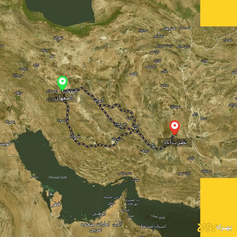 مسافت و فاصله نصرت‌آباد - سیستان و بلوچستان تا اصفهان از ۳ مسیر - دی ۱۴۰۳