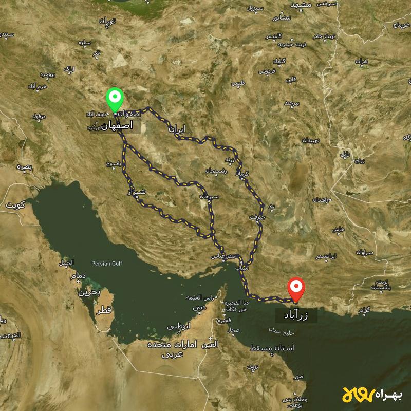 مسافت و فاصله زرآباد - سیستان و بلوچستان تا اصفهان از ۳ مسیر - بهمن ۱۴۰۳