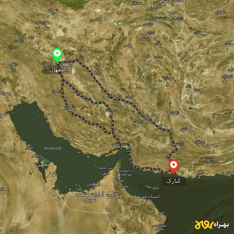 مسافت و فاصله کنارک - سیستان و بلوچستان تا اصفهان از 3 مسیر - مسیریاب بهراه