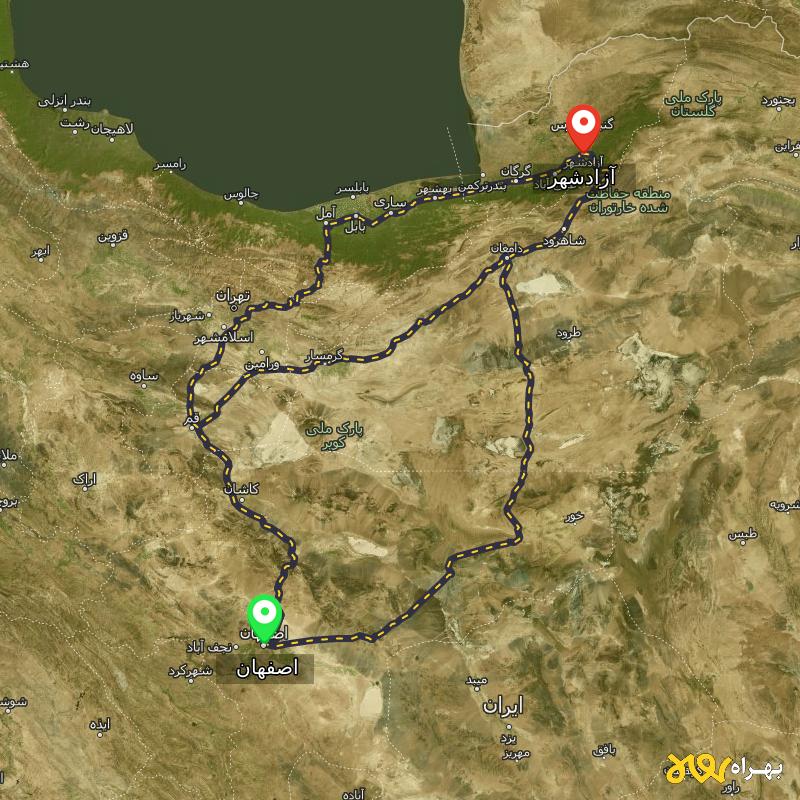 مسافت و فاصله آزادشهر - گلستان تا اصفهان از ۳ مسیر - دی ۱۴۰۳
