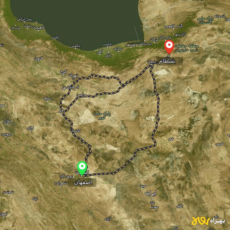 مسافت و فاصله بسطام - سمنان تا اصفهان از ۳ مسیر - مرداد ۱۴۰۳