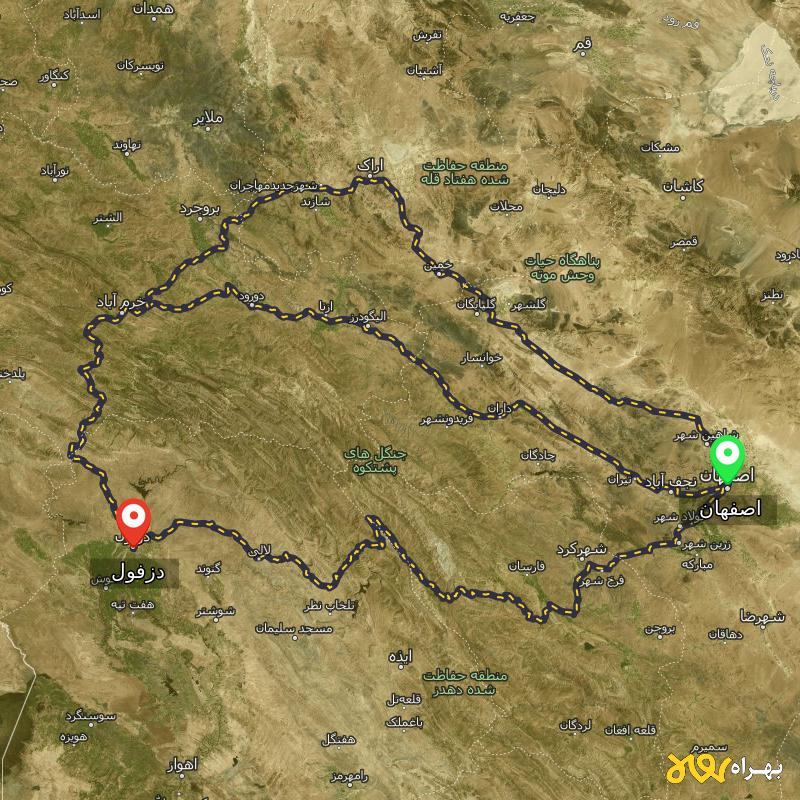 مسافت و فاصله دزفول تا اصفهان از 3 مسیر - مسیریاب بهراه