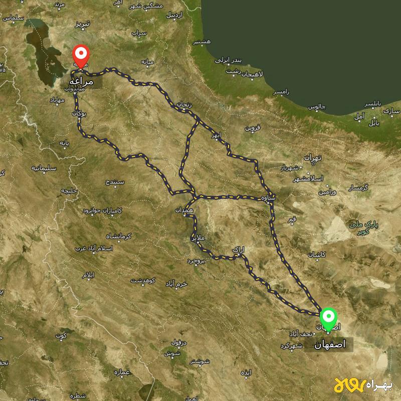 مسافت و فاصله مراغه - آذربایجان شرقی تا اصفهان از ۳ مسیر - اردیبهشت ۱۴۰۳