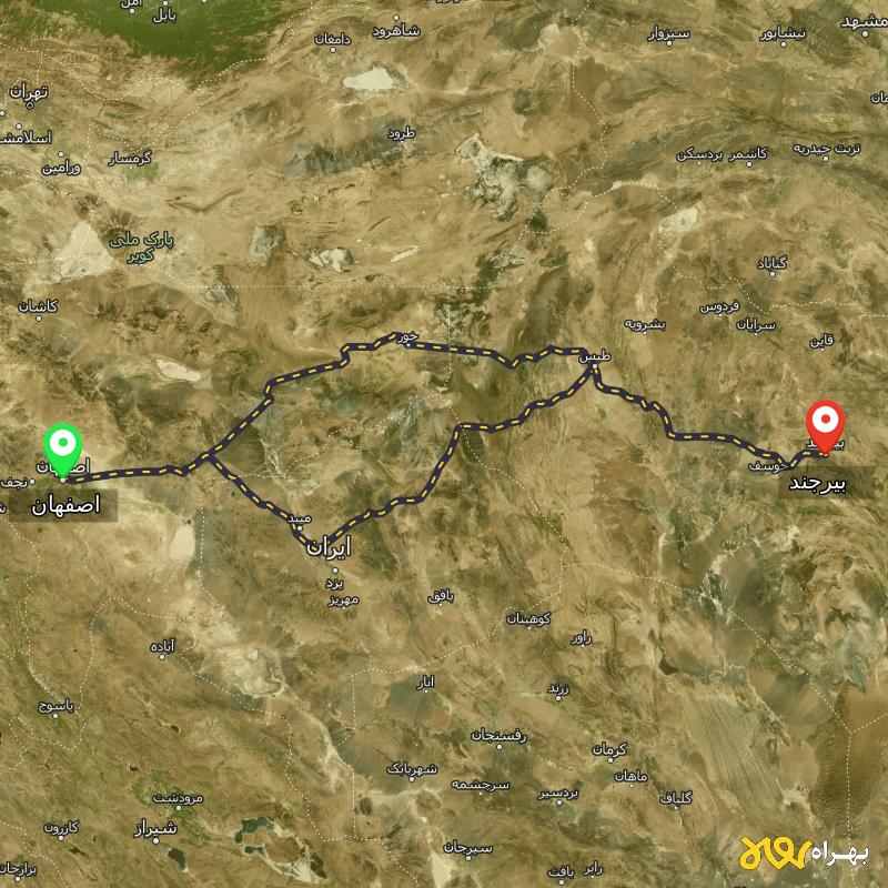 مسافت و فاصله بیرجند تا اصفهان از ۲ مسیر - مرداد ۱۴۰۳